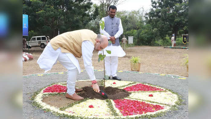 केंद्रीय गृहमंत्री अमित शहा नांदेडमध्ये; वृक्षारोपण केल्यावर अतिवृष्टी, भूस्खलनावर बोलले...