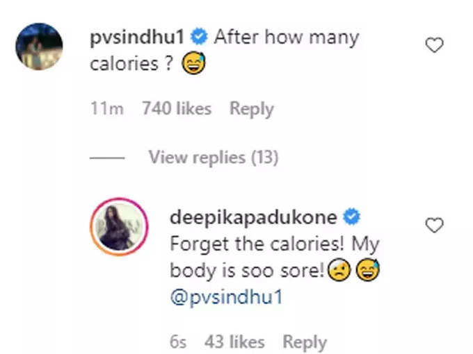 PV Sindhu's comment on Deepika's post