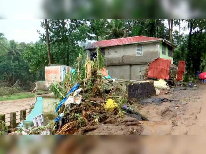 A general view of a house damaged in the heavy rains received in Kottayam