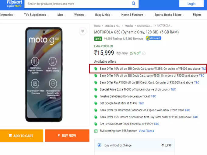 moto g60 flipkart offers