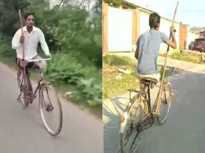 handicapped naresh pedal 40km cycle daily with one leg and a lathi ias share motivational video