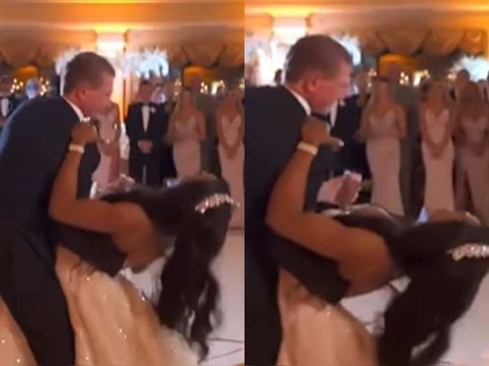 bride and grooms fell in first dance video will make you laugh