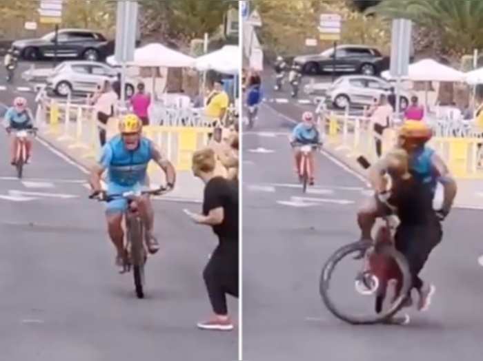 साइकिल रेस में आगे आ गई महिला, फिर हुई जबरदस्त टक्कर