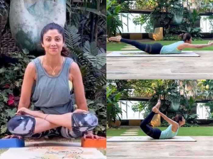 shilpa shetty does 5 minute quick stretch yoga to strengthen the back and spine