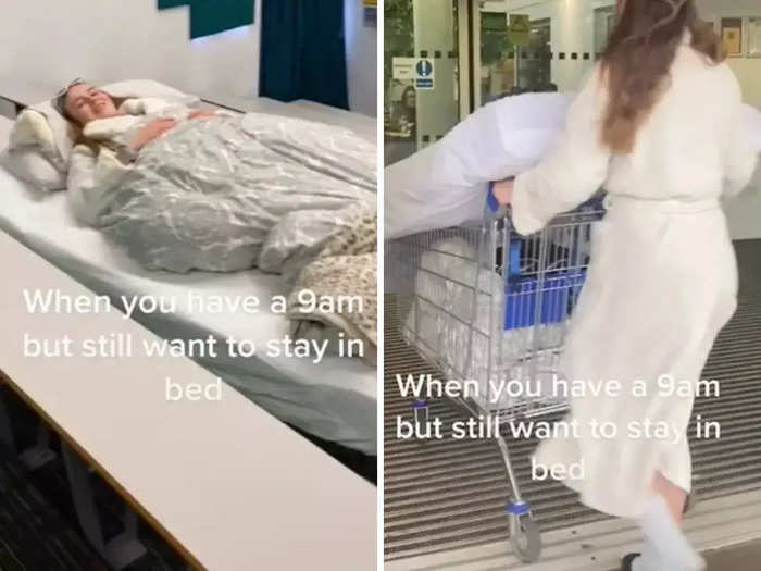 Student takes her bedding and mattress to university lecture