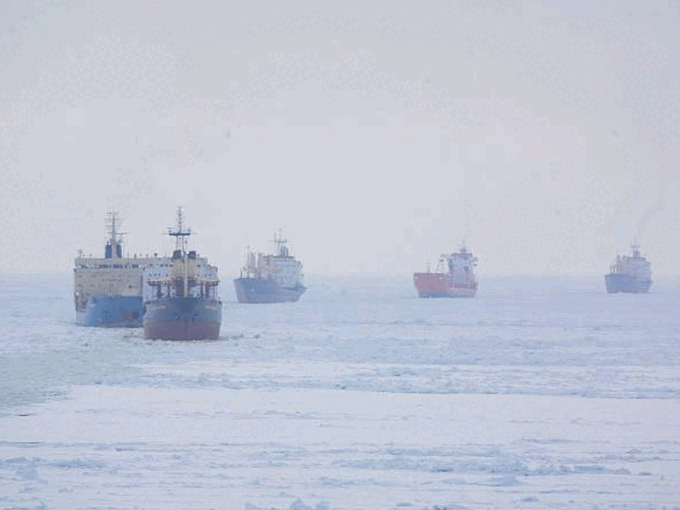 Ships Stuck in Arctic Shipping Route Ships Stuck in Arctic Shipping Route