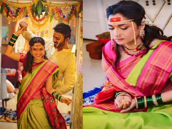 हरी साड़ी पहन अंकिता लोखंडे ने शुरू की शादी की रस्में