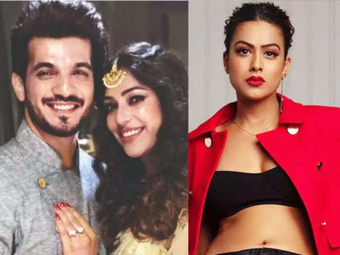 arjun bijlani wife neha swami looks hot in grey short dress and nia sharma in black mini dress photos