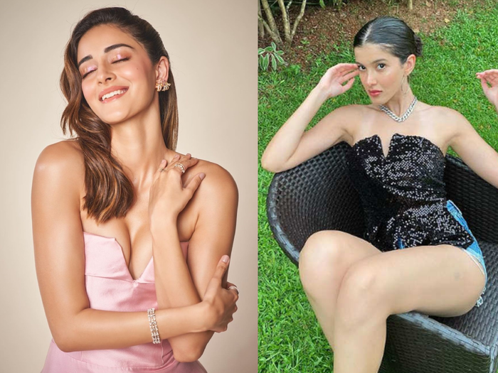 shanaya kapoor in blue fringes dress looks more stylish and sexy than ananya panday in pink gown