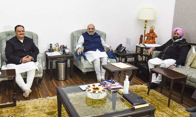 New Delhi: Union Home Minister Amit Shah and BJP National President JP Nadda wit...