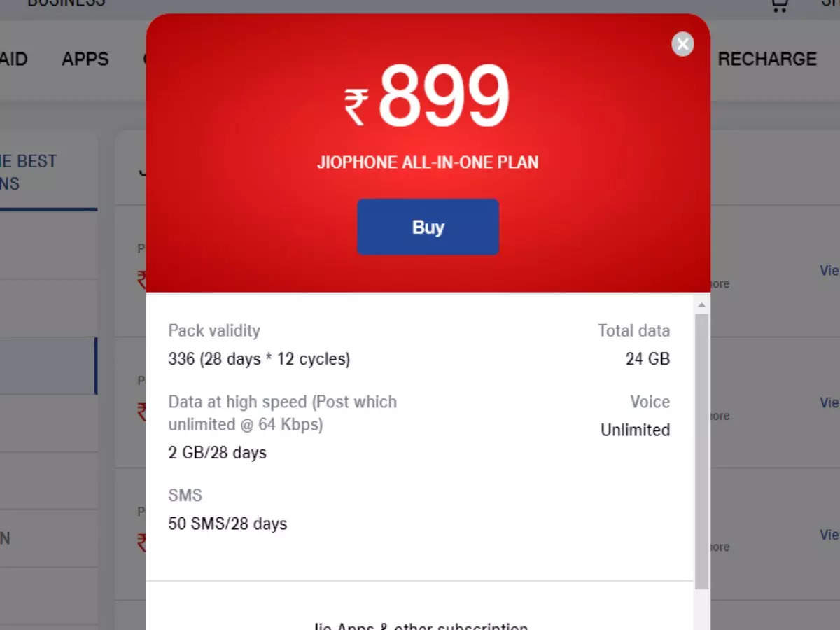 jio phone 899 plan