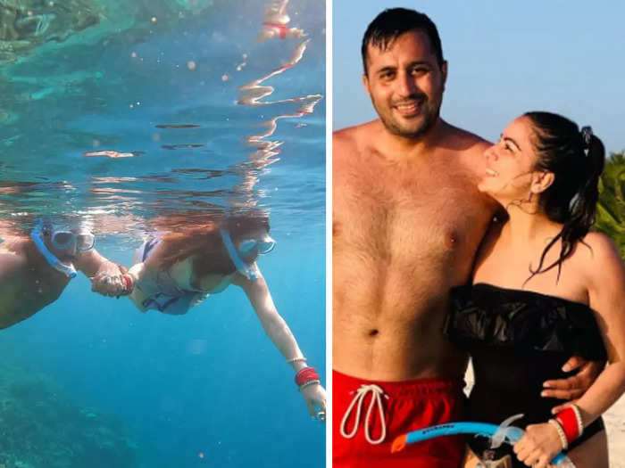 Shraddha Arya in black bikini an chooda frm Maldives honeymoon
