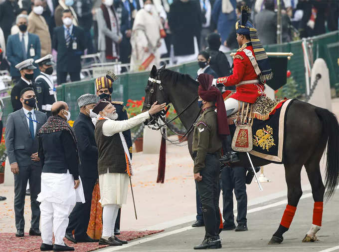 राष्ट्रपति के बॉडीगार्ड एस्कॉर्ट में शामिल घोड़े विराट से मिले PM