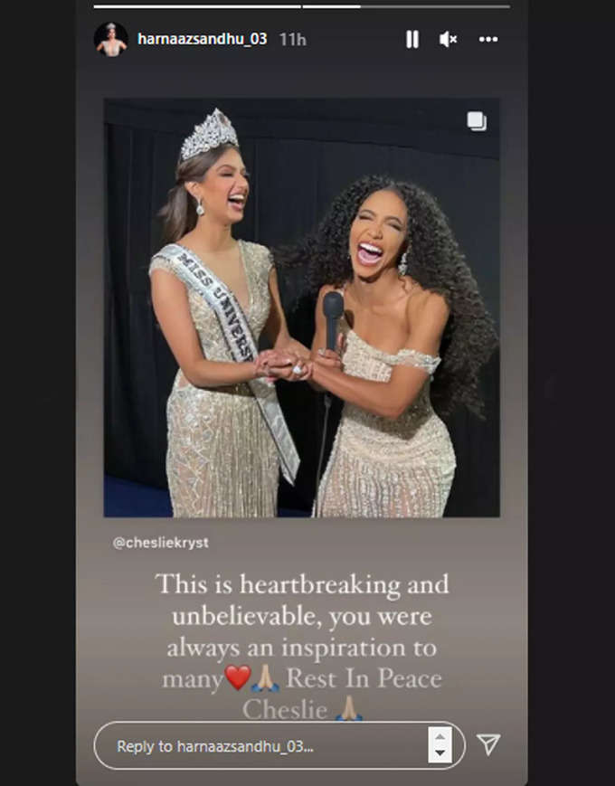 Harnaaz Sandhu is heartbroken after hearing about the sudden demise of Miss USA 2019