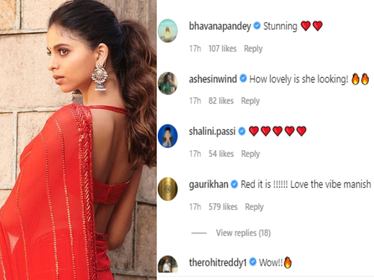 shahrukh daughter suhana khan red saree sexy photo: shah rukh khan daughter suhana khan looks gorgeous in red saree with backless blouse photos - शाहरुख की बेटी सुहाना खान की सामने आई