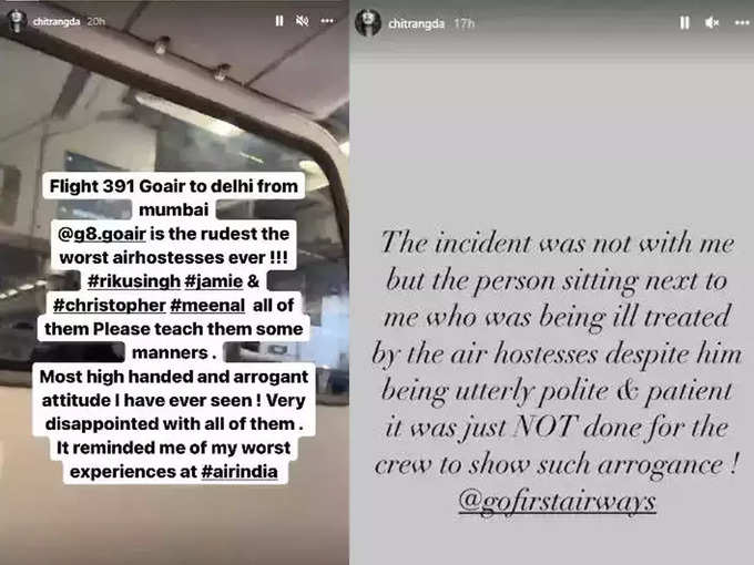 Chitrangda Singh posts about air hostesses rude behaviour