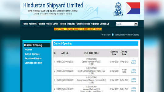 HSL Recruitment 2022: संरक्षण मंत्रालयाअंतर्गत विविध पदांची भरती