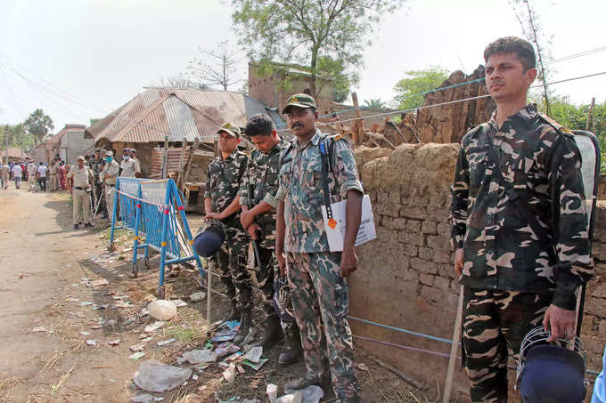 Birbhum: Security personnel stand guard after 8 people died in the violence tha...