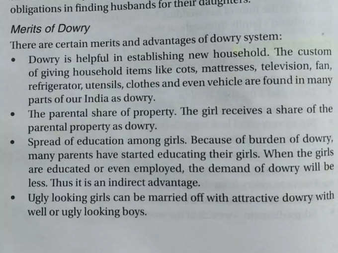 Textbook Advocating The Benefits Of Dowry
