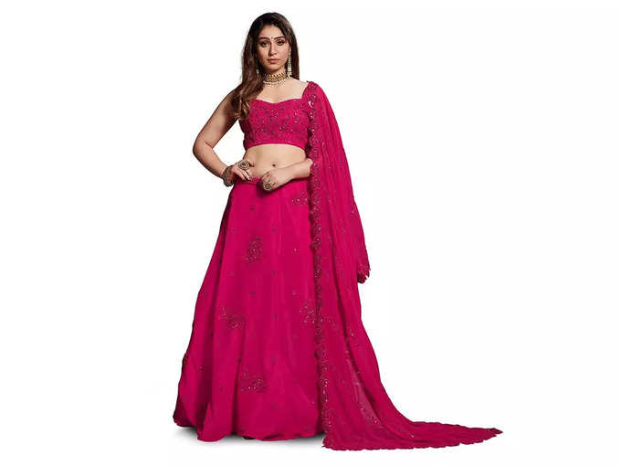 Zeel Clothing Womens Georgette Semi stitched Lehenga Choli (7060-Pink_Pink_Free Size)