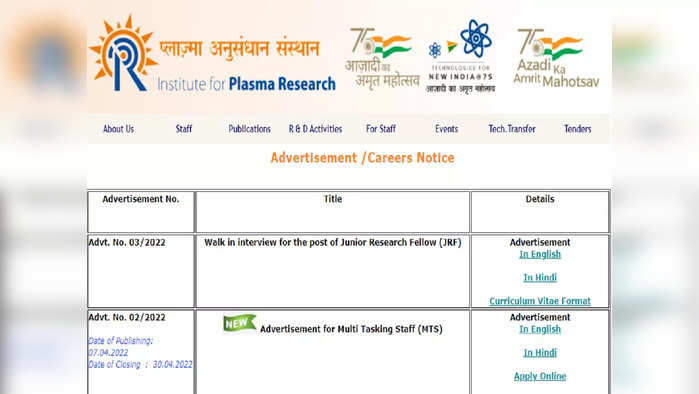 प्लाझ्मा रिसर्च इन्स्टिट्यूटमध्ये पदवीधरांना नोकरीची संधी 