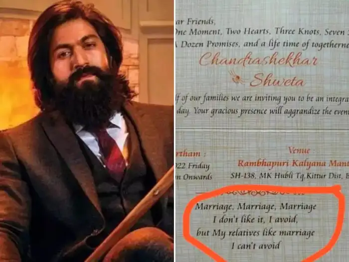 yashs kgf chapter 2 famous dialogue find place on wedding card pic viral