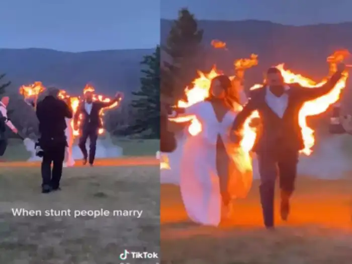 bride and groom set themselves on fire stunt video goes viral