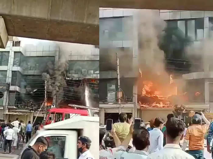 delhi fire updates massive fire broke out in mundka building in delhi many people trapped in the fire