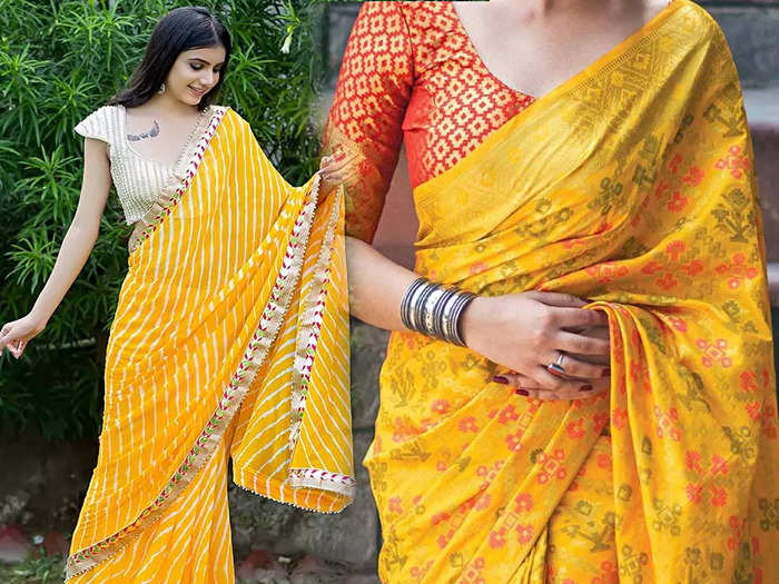 Yello color saree yellow silk saree saree for haldi
