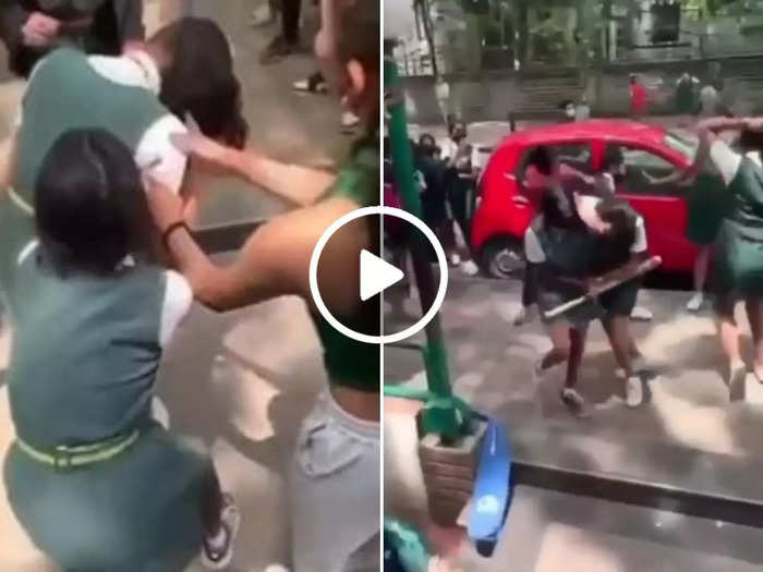 shocking video of bengaluru girls fighting on street in school uniform viral on social media