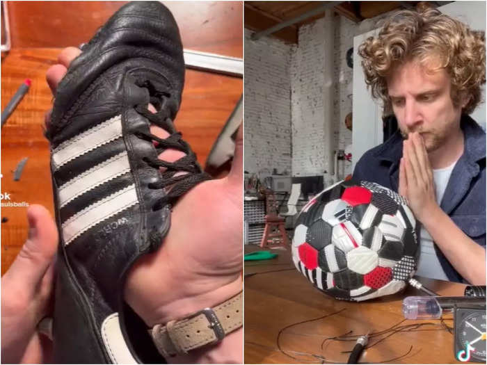 man made football with old and useless shoes jugaad video goes viral
