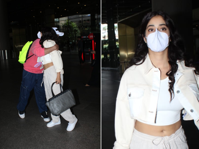 janhvi kapoor looks stylish in white outfits with varun dhawan airport look