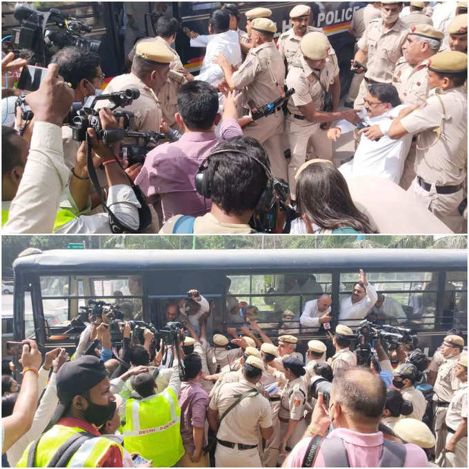 पुलिस और कांग्रेस कार्यकर्ताओं में धक्‍कामुक्‍की