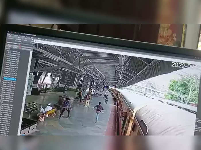 Railway police rescued a senior citizen trapped in a train and platform