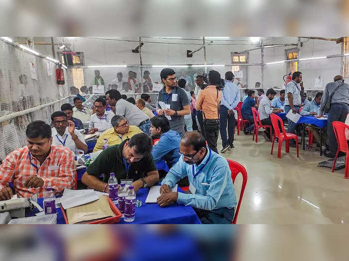 Muzaffarpur: Officials count votes during result day of Bihar Assembly Bochaha b...