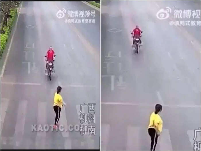 man on bike hit woman was crossing road video will shock you
