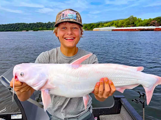 US: अमेरिका के टेनेसी में 15 साल के बच्‍चे के हाथ लगी दुर्लभ मछली, सफेद और गुलाबी रंग देख हैरान हुए लोग 