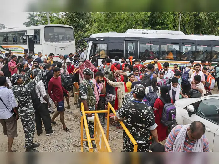 Jammu Pilgrims leave for Kashmir during the Amarnath Yatra 2022, in Jammu, Wedn...