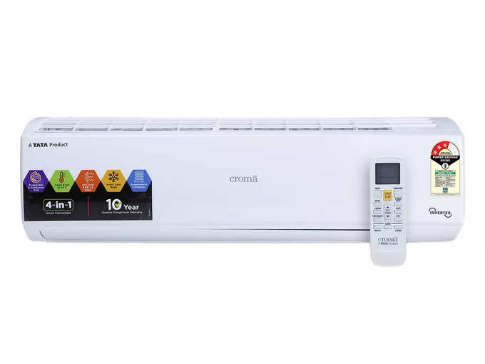 Croma 1 Ton 3 Star Inverter Split AC (4-in-1 Smart Convertible, Copper Condenser, CRLAIN0123T0251, White)