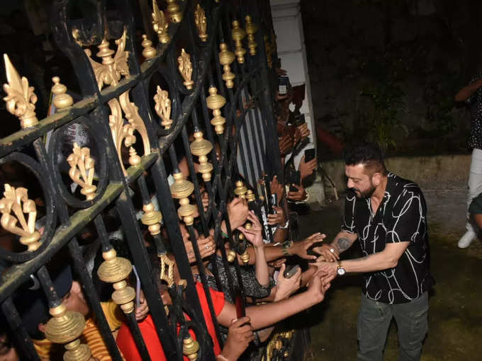 Sanjay Dutt snapped at his residence on his birthday with his fans