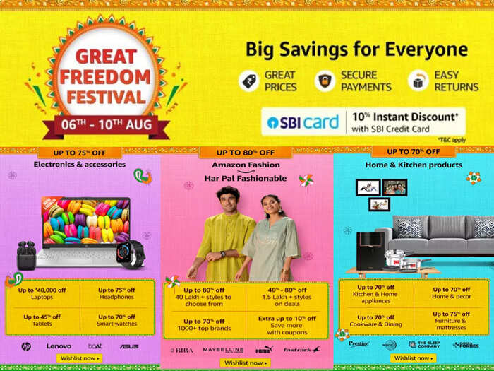 amazon great freedom festival sale starts from 6th August 2022