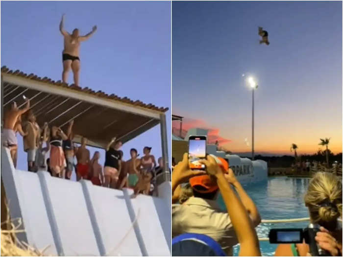 shocking video when man jumped from swimming pool