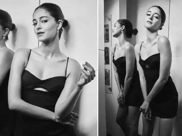 ananya pandey is looking very bold and stylish in a black mini cutout dress during the promotion of liger movie