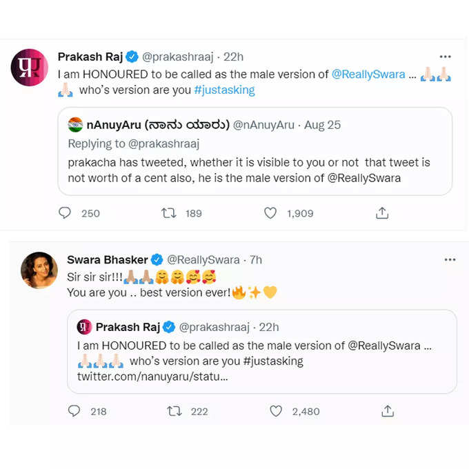 prakash raj swara bhaskar tweets