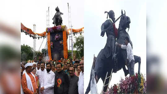 शिंदेंकडून अनावरण, राष्ट्रवादीकडून शुद्धीकरण, छत्रपती शिवरायांच्या पुतळ्याला दुग्धाभिषेक