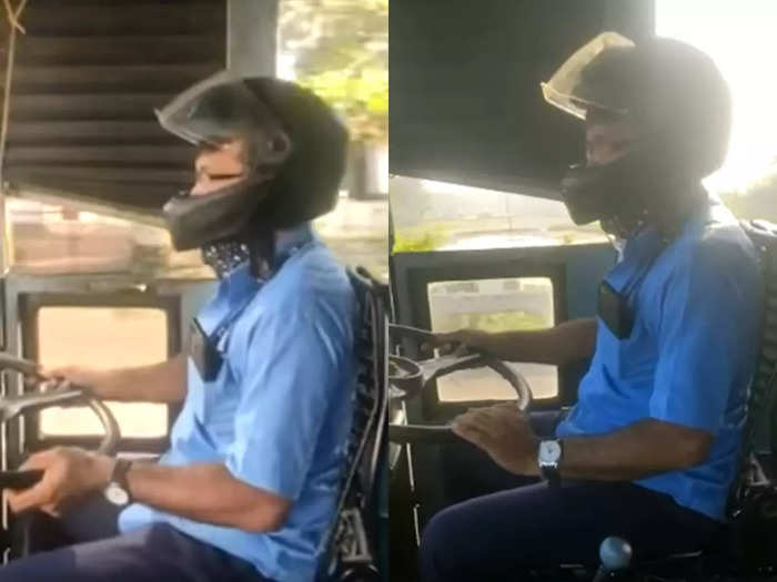 Ksrtc Driver With Helmet Driving