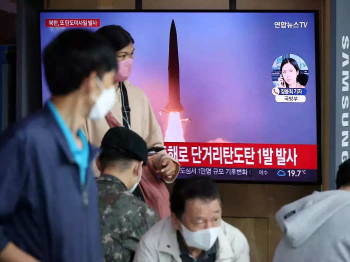 North Korea fires a ballistic missile towards the sea off its east coast.