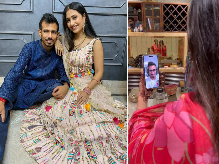 yuzvendra chahal video calls wife dhanashree verma to break her karva chauth vrat star wife looked beautiful