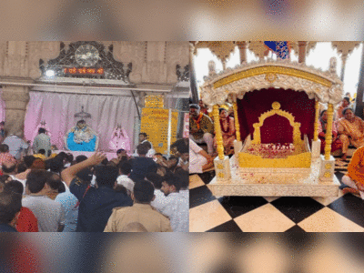 Mathura : हीरों से जड़े सिंहासन पर विराजीं राधा रानी, करोड़ों के स्वर्ण रजत सिंहासन को देख भक्त हुए निहाल 