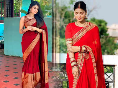 Red saree under 1000 को पहनकर सुंदरता में लग जाएंगे चार चांद, बिना देर कर डालें ऑर्डर
